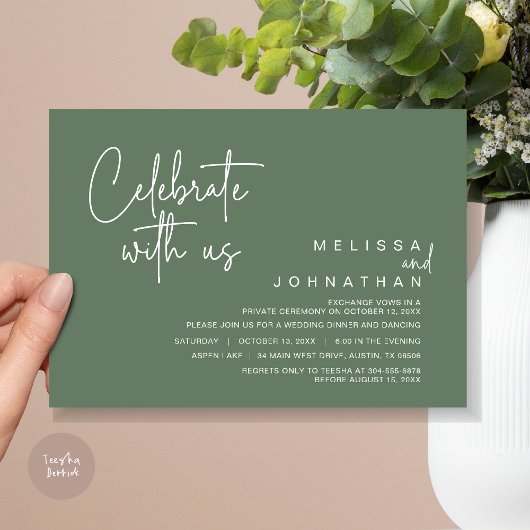 Invitation Fêtez avec nous, Mariage Elopement Dinner Party