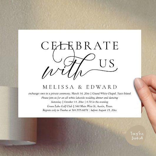 Invitation Fêtez avec nous, Mariage Elopement Dinner Party