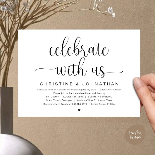 Invitation Fêtez avec nous, Mariage Elopement Dinner Party