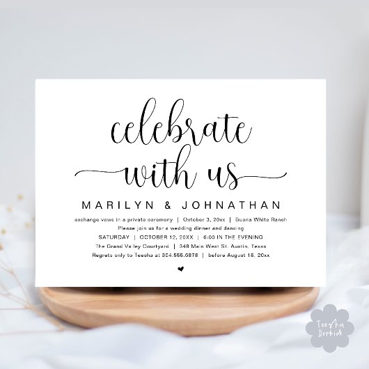 Invitation Fêtez avec nous, Mariage Elopement Dinner Party