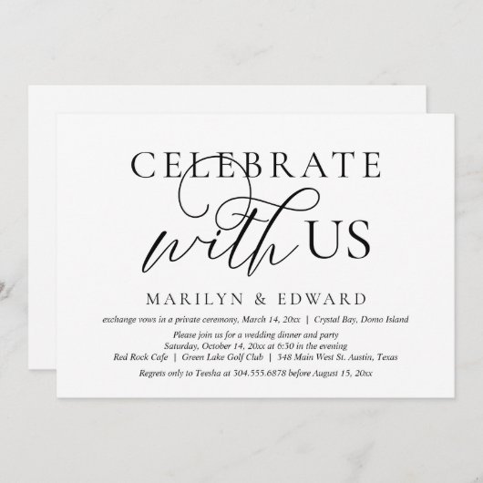 Invitation Fêtez avec nous, Mariage Elopement Party (Devant / Derrière)