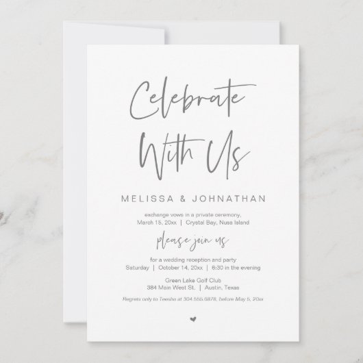 Invitation Fêtez avec nous, Mariage Elopement Party, Grey (Devant)