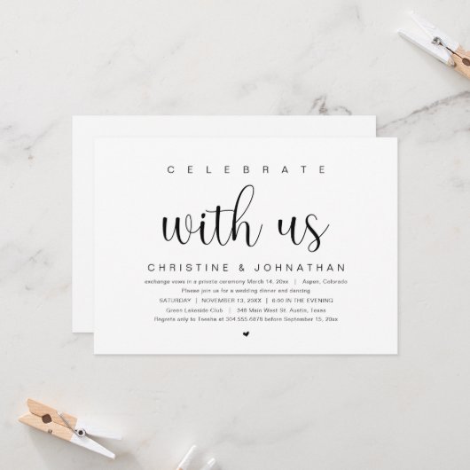 Invitation Fêtez avec nous, Mariage Elopement Party Invitat (Devant/Arrière en situation)