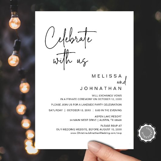 Invitation Fêtez avec nous, Mariage Elopement Party Invitat