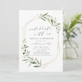 Invitation Fêtez Avec Nous ! Mariage géométrique verdoyant (Debout devant)