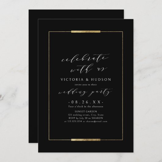 Invitation Fêtez Avec Nous ! Mariage simple d'élégance encadr (Devant / Derrière)