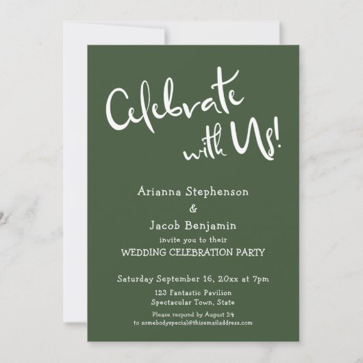 Invitation "Fêtez avec nous !" Mariage vert décontracté (Devant)