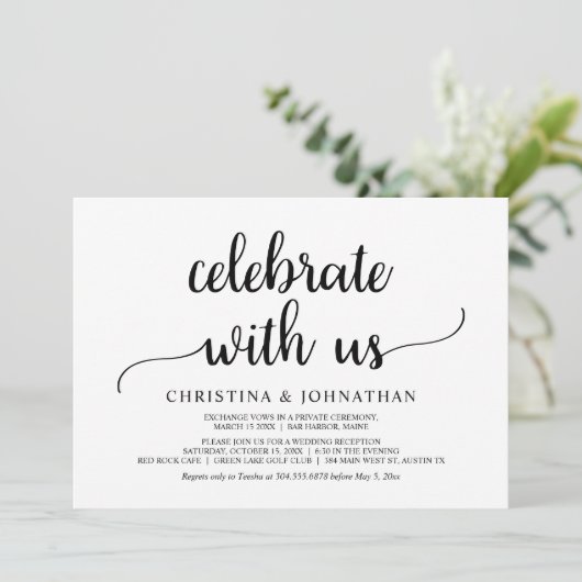 Invitation Fêtez avec nous, Modern Rustic Elopement Invitat (Debout devant)