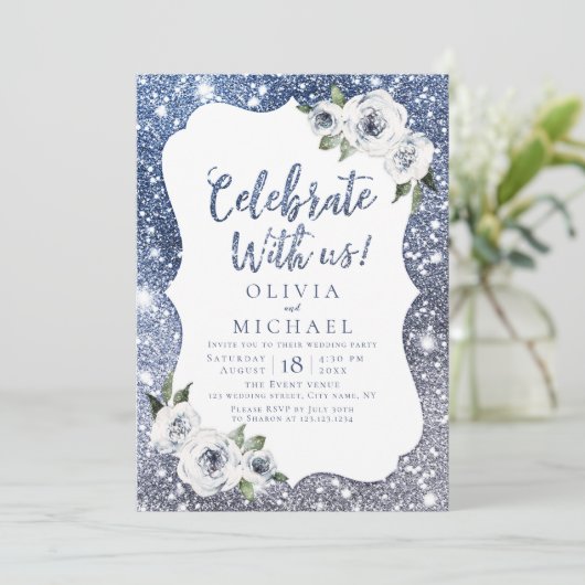 Invitation Fêtez Avec Nous ! Parties scintillant bleue étince (Debout devant)