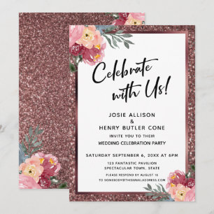 Invitation Fêtez Avec Nous ! Parties scintillant et fleurs en