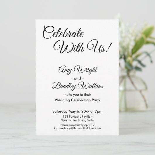 Invitation Fêtez Avec Nous ! Réception simple, noire et blanc (Debout devant)