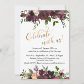 Invitation Fêtez avec nous ! Rouge foncé Bourgogne Floral & O (Devant)