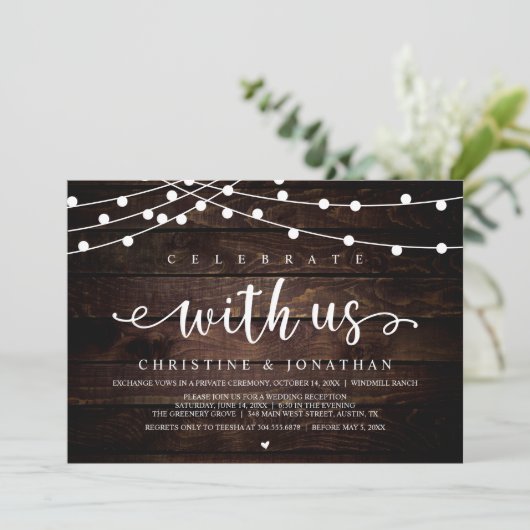 Invitation Fêtez avec nous Rustic Farm Mariage String Light (Debout devant)
