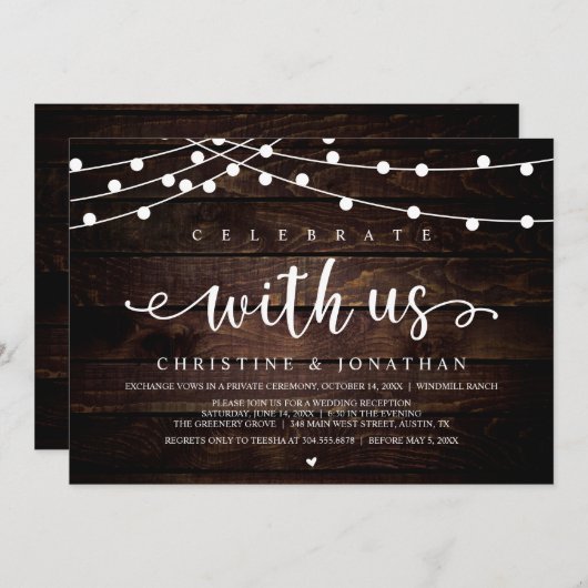 Invitation Fêtez avec nous Rustic Farm Mariage String Light (Devant / Derrière)