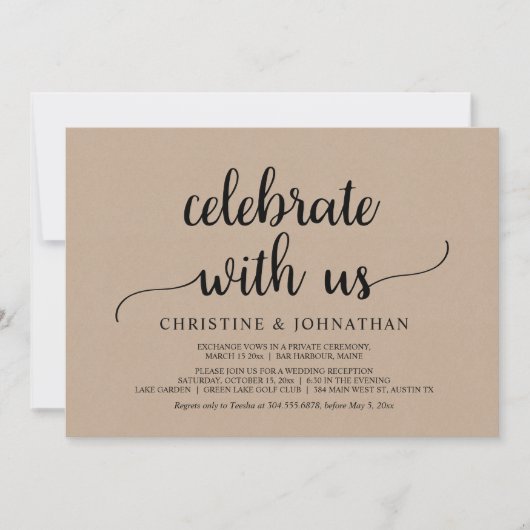 Invitation Fêtez avec nous, Rustic Mariage Elopement Party (Devant)