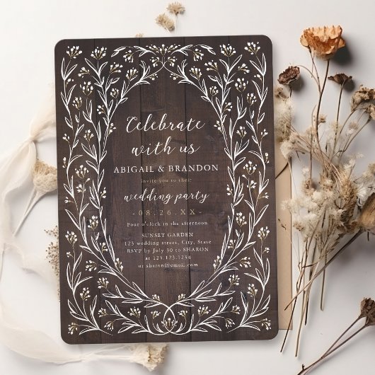 Invitation Fêtez Avec Nous ! Rustic Wood Boho Fête Florale