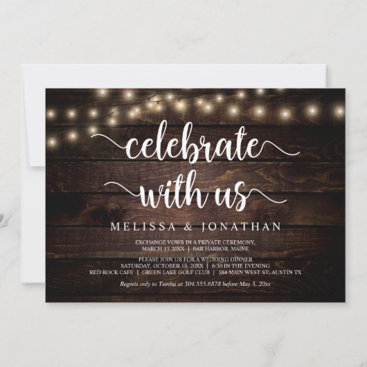 Invitation Fêtez avec nous, Rustic Wood, Mariage Elopement (Devant)