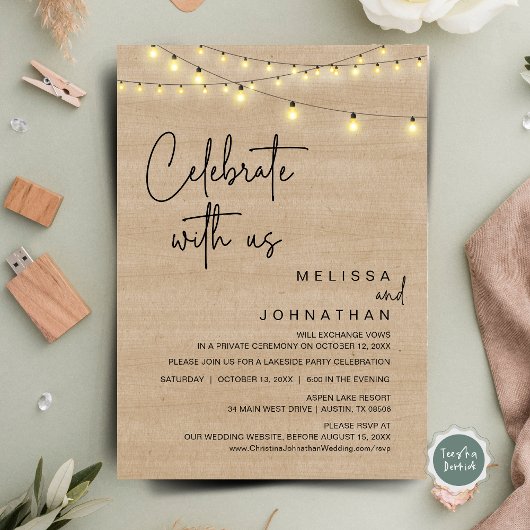Invitation Fêtez Avec Nous, Rustique Mariage Elopement Party