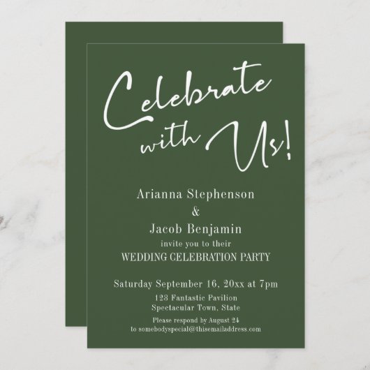 Invitation Fêtez avec nous ! Simple Soirée de mariage vert fo (Devant / Derrière)