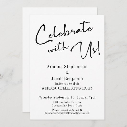 Invitation "Fêtez avec nous !" Soirée de mariage simple et mo (Devant / Derrière)