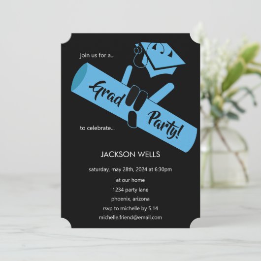 Invitation Fêtez! Bleu (Debout devant)