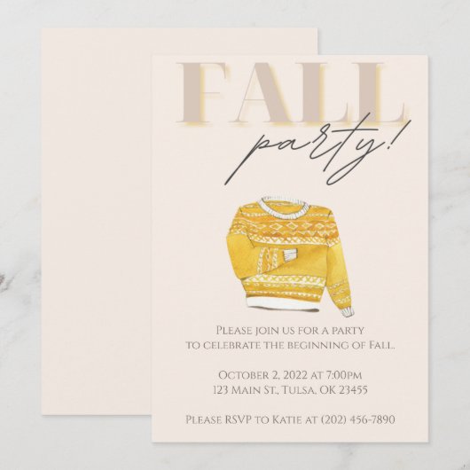 Invitation Fêtez la fête d'automne (Devant / Derrière)