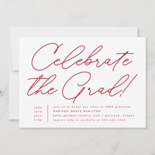 Invitation Fêtez la fête de Grad Red Script Grad Grad (Devant)
