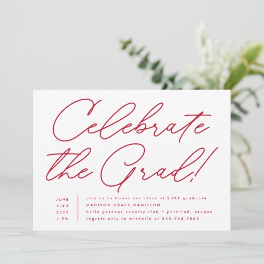 Invitation Fêtez la fête de Grad Red Script Grad Grad (Debout devant)