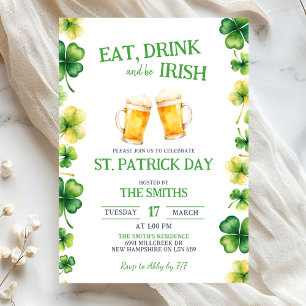 Invitation Fêtez St Patrick, Mangez, Buvez et soyez Irlandais
