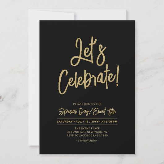 Invitation Fêtons | Black Chic Script Cacktail Party (Devant)