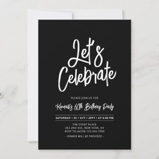 Invitation Fêtons | Chic Script 60e fête d'anniversaire (Devant)