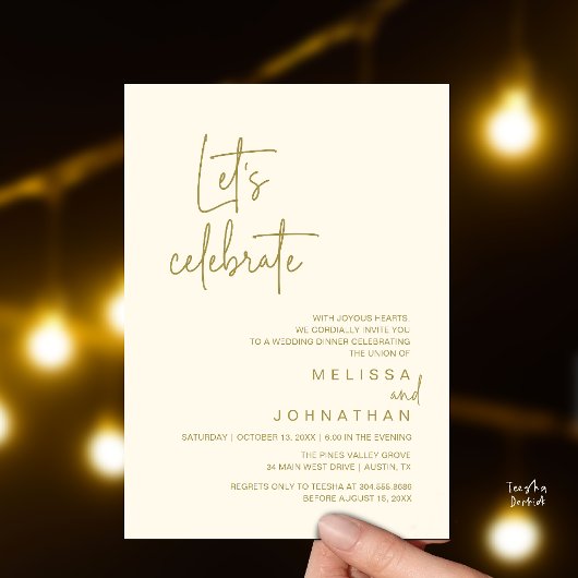 Invitation Fêtons, Dîner de Mariage en Intime