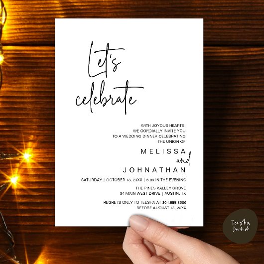 Invitation Fêtons, Dîner de Mariage en Intime