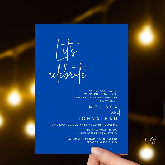Invitation Fêtons, Dîner de Mariage en Intime