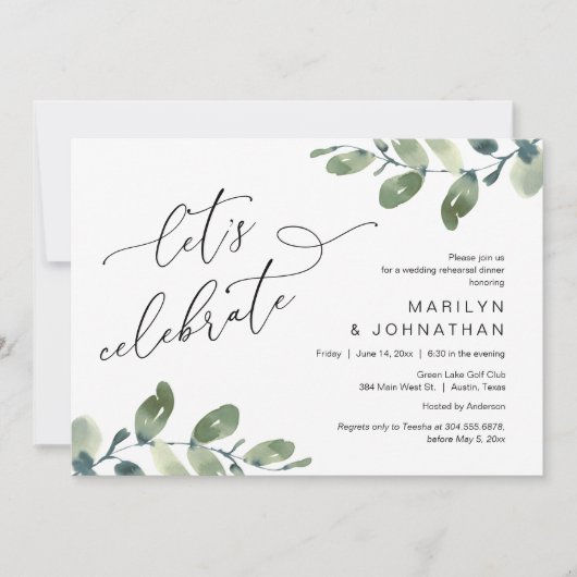 Invitation Fêtons, Dîner de répétition Mariage (Devant)