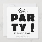 Invitation Fêtons ! Écriture Gras Rayée Noir & Blanc (Devant)