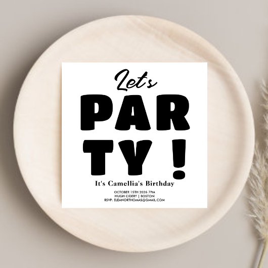 Invitation Fêtons ! Écriture Gras Rayée Noir & Blanc