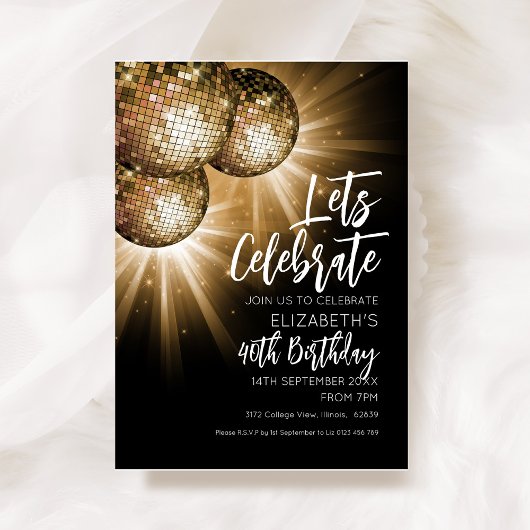 Invitation Fêtons la boule disco en or
