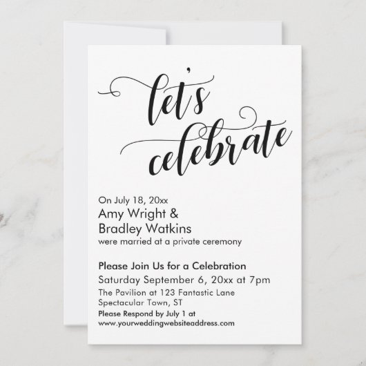 Invitation Fêtons la calligraphie lors de la soirée post-nupt (Devant)