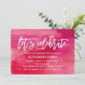 Invitation Fêtons la fête d'anniversaire | Aquarelle rose (Debout devant)