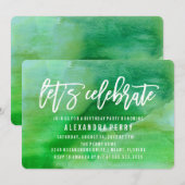 Invitation Fêtons la fête d'anniversaire | Aquarelle verte (Devant / Derrière)