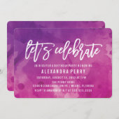 Invitation Fêtons la fête d'anniversaire | Aquarelle violette (Devant / Derrière)