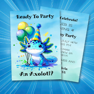 Invitation Fêtons la fête d'anniversaire de Axolotl Boy