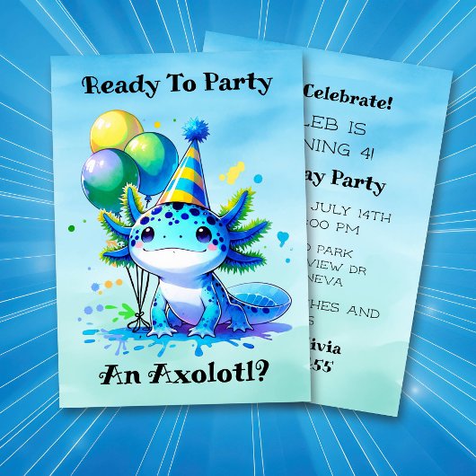 Invitation Fêtons la fête d'anniversaire de Axolotl Boy