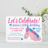 Invitation Fêtons la Licorne Rose Violet pour son Anniversair (Debout devant)