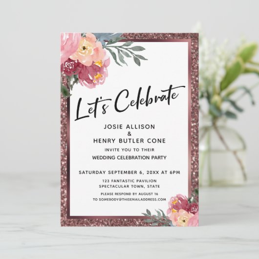 Invitation Fêtons la Parties scintillant Rose d'or Réception  (Debout devant)