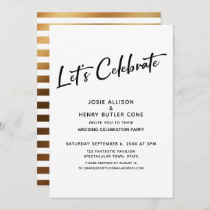 Invitation Fêtons la réception de mariage + Gold Stripe