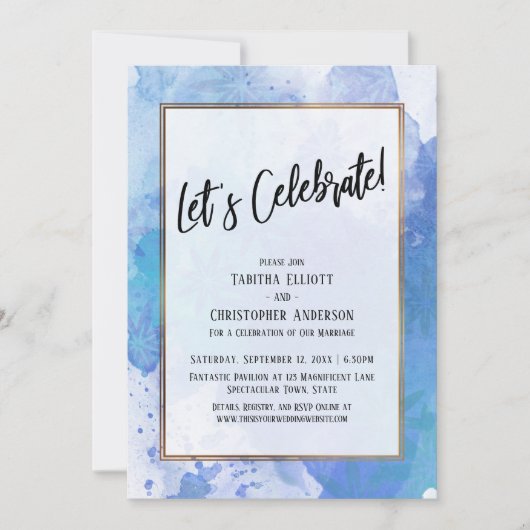 Invitation Fêtons l'Abstrait de Bordure Dorée Éclaboussure Bl (Devant)