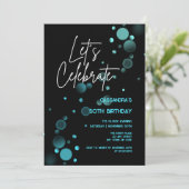 Invitation Fêtons l'anniversaire bleu du Bokeh Gradient noir (Debout devant)