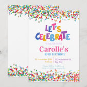 Invitation Fêtons l'anniversaire de Confetti Party (Devant / Derrière)